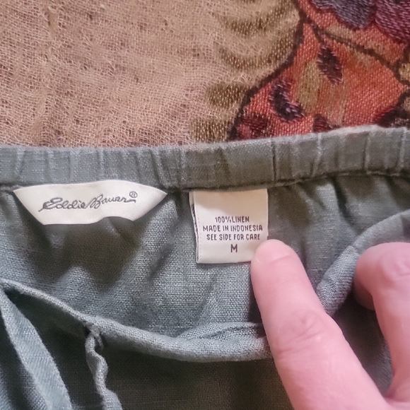 Eddie Bauer Linen Maxi Skirt Olive Green | Drawstring Waist | Size M - Picture 4 of 4